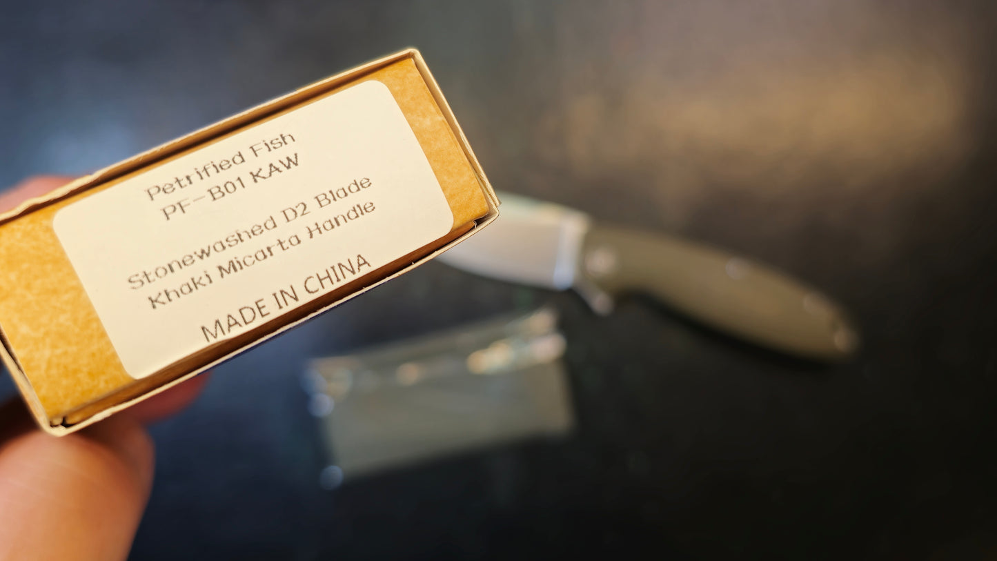 Petrified Fish Terra Flipper Green Micarta Stonewashed D2 (OPEN BOX)