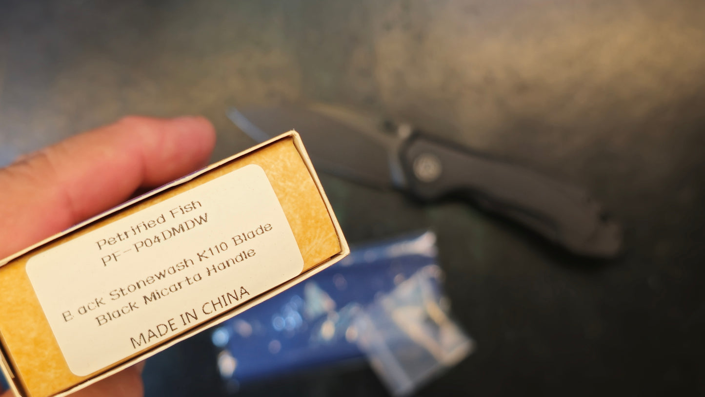 Petrified Fish Havrog Black Micarta Thumb Stud Liner Lock K110 Black/Stonewashed Blade (OPEN BOX)