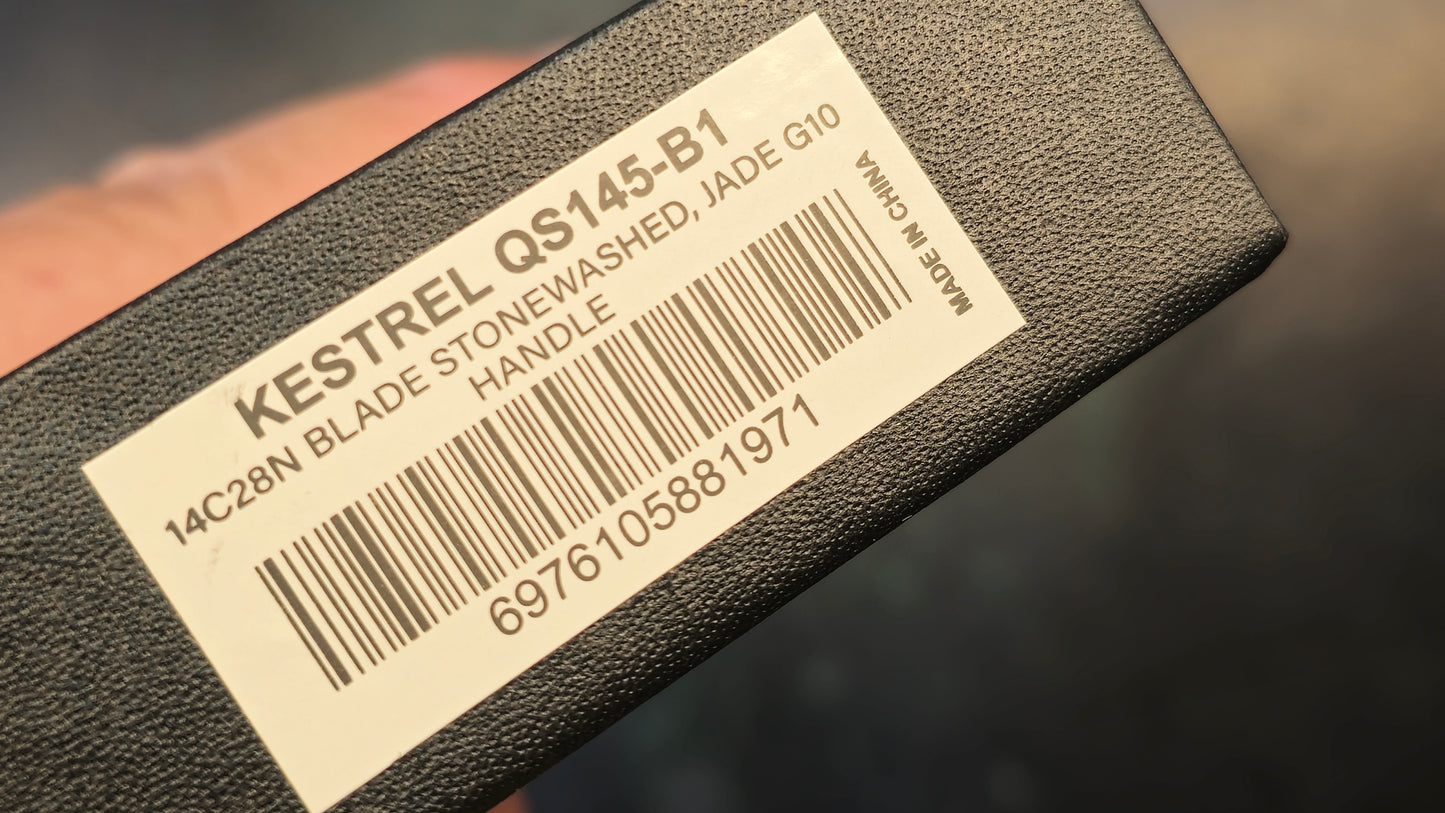 QSP Kestrel Flipper Knife 2.88" 14C28N Stonewashed Clip Point Blade, Jade G10 Handles, Liner Lock (NEW)