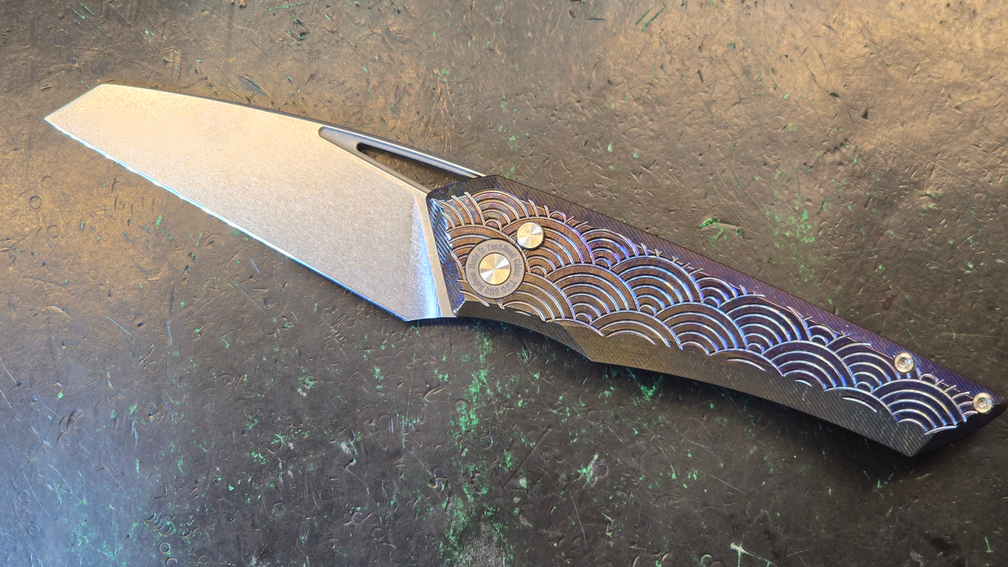 TwoSun TS193 D2 Color Button Lock D2 TC4 Anodized Titanium Big Folding Knife (CLOSEOUT - USED)