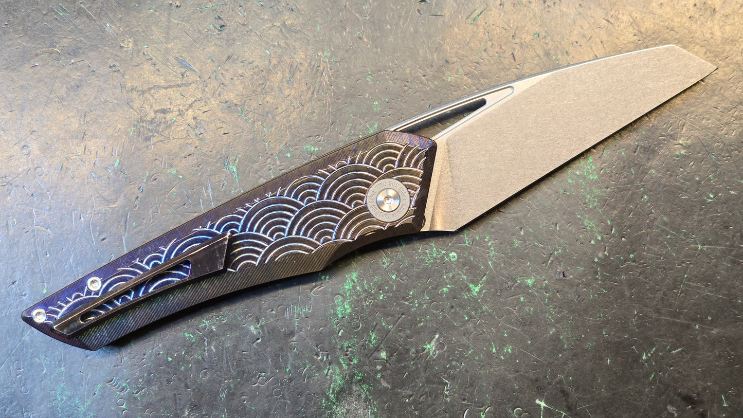 TwoSun TS193 D2 Color Button Lock D2 TC4 Anodized Titanium Big Folding Knife (CLOSEOUT - USED)