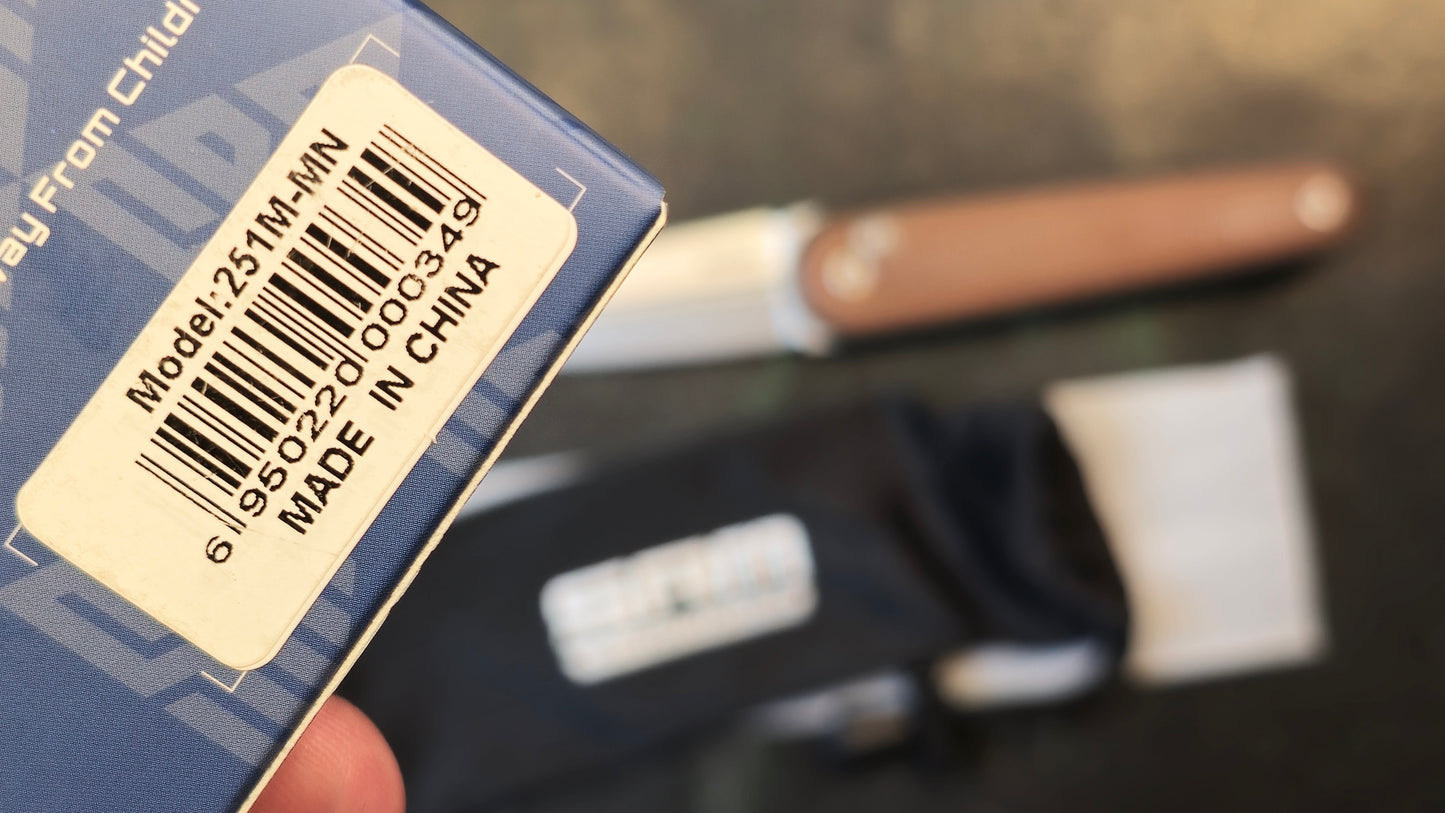 SRM 251M Ambi-Lock Folding Knife Brown Micarta Handle N690 Plain Edge (Open Box)