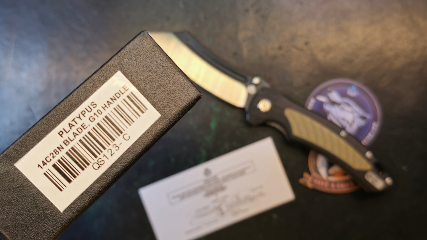 QSP Platypus Liner Lock Pocket Knife Sandvik 14C28N Blade G10 Handle with Ti Backspacer (Open Box)