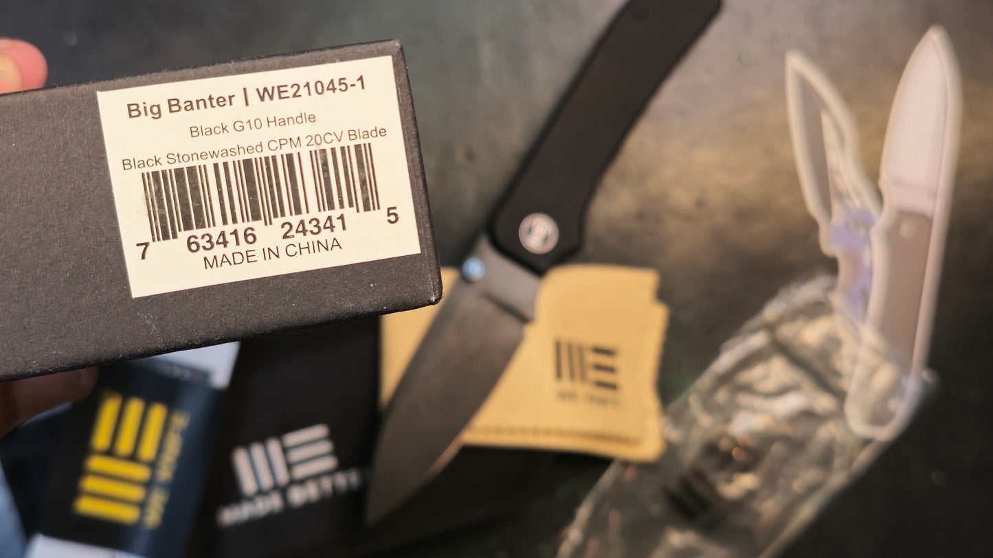 WEKNIFE Big Banter Black G10 20CV Drop Point Plain Edge Black Stonewash (OPEN BOX - CLOSEOUT))