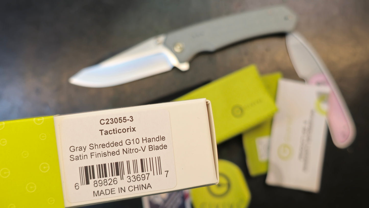 Civivi Tacticorix Gray Shredded G10 Handle Nitro-V Plain Edge Satin Finish (Discount in cart)