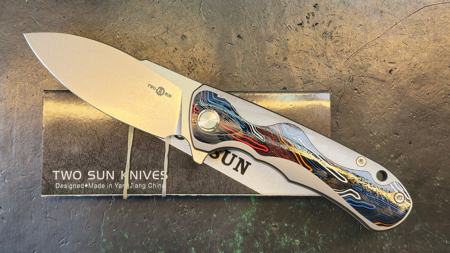 TwoSun TS511 Titanium/Color G10 M390 Plain Edge Stonewash (NEW)