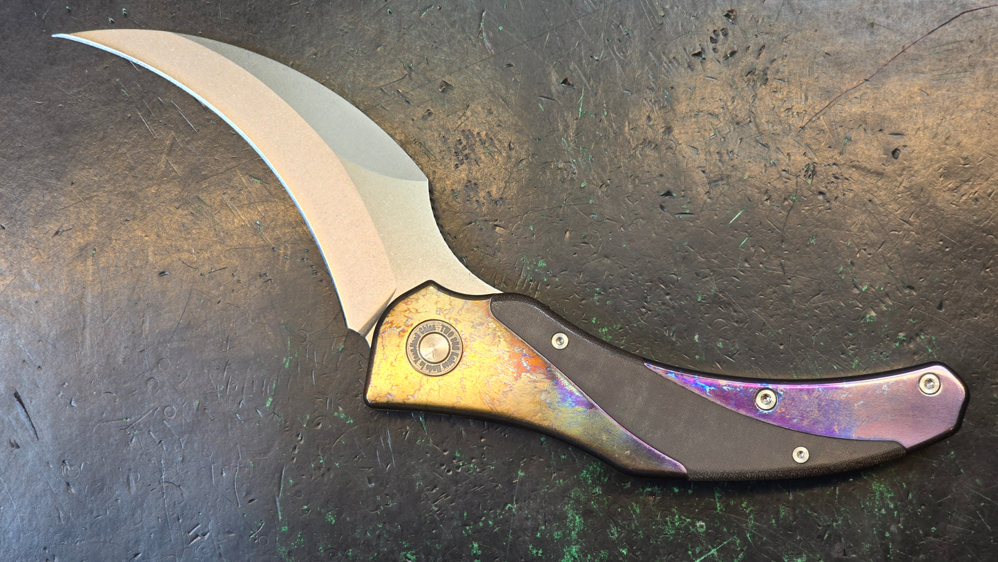 TwoSun TS348 Color Titanium/ Black Linen Micarta Handle D2 Clip Point Plain Edge (NEW)