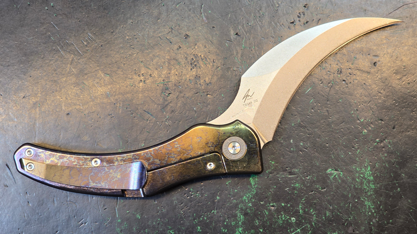 TwoSun TS348 Color Titanium/ Black Linen Micarta Handle D2 Clip Point Plain Edge (NEW)