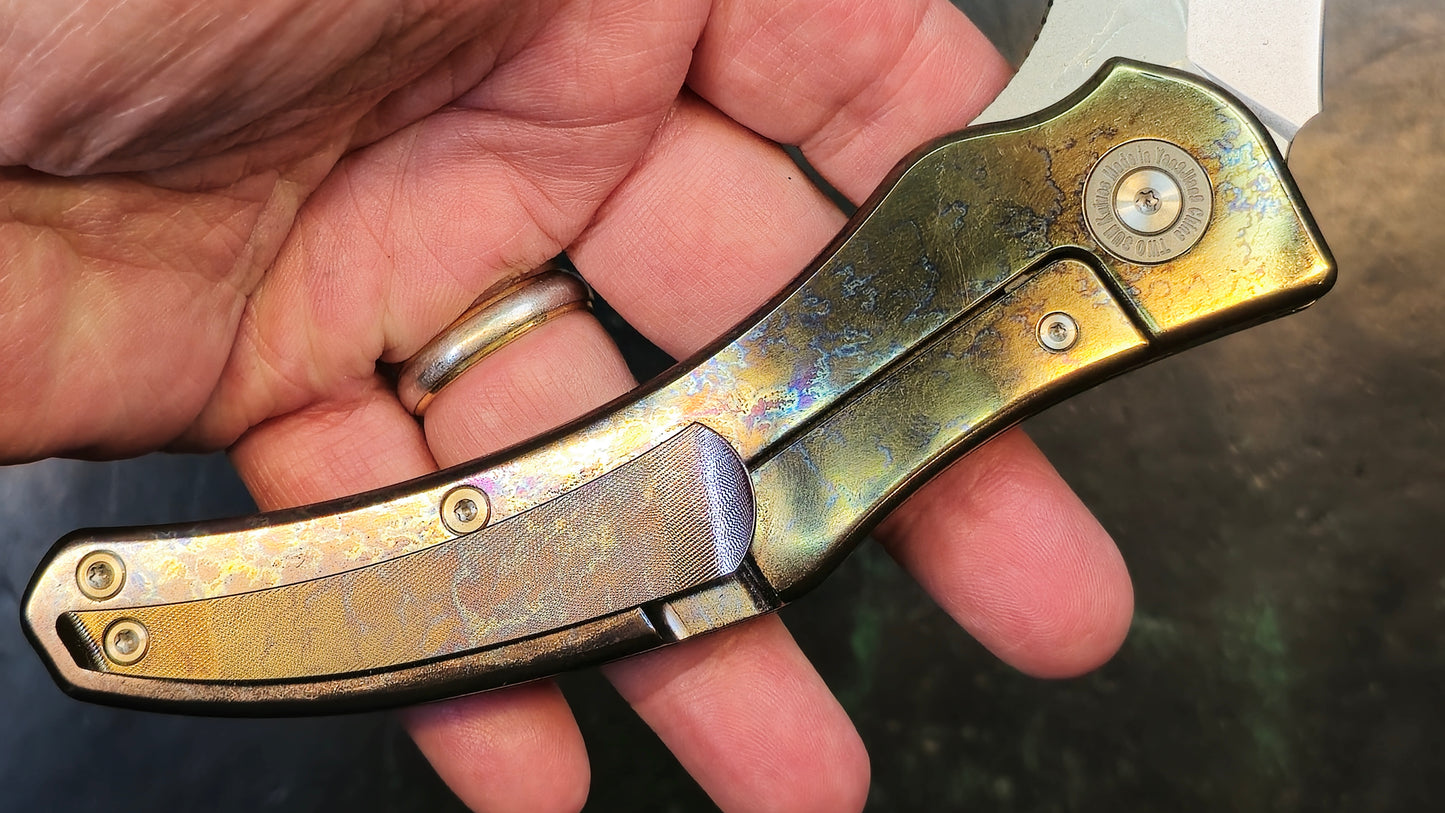 TwoSun TS348 Color Titanium/ Black Linen Micarta Handle D2 Clip Point Plain Edge (NEW)
