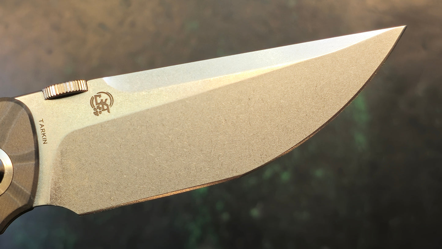 KANSEPT Tarkin Frame Lock Tiger Stripe Flamed Titanium w/Holes Handle (3.36'' 20CV Blade) Matthew Christensen Design (NEW - OPEN BOX)