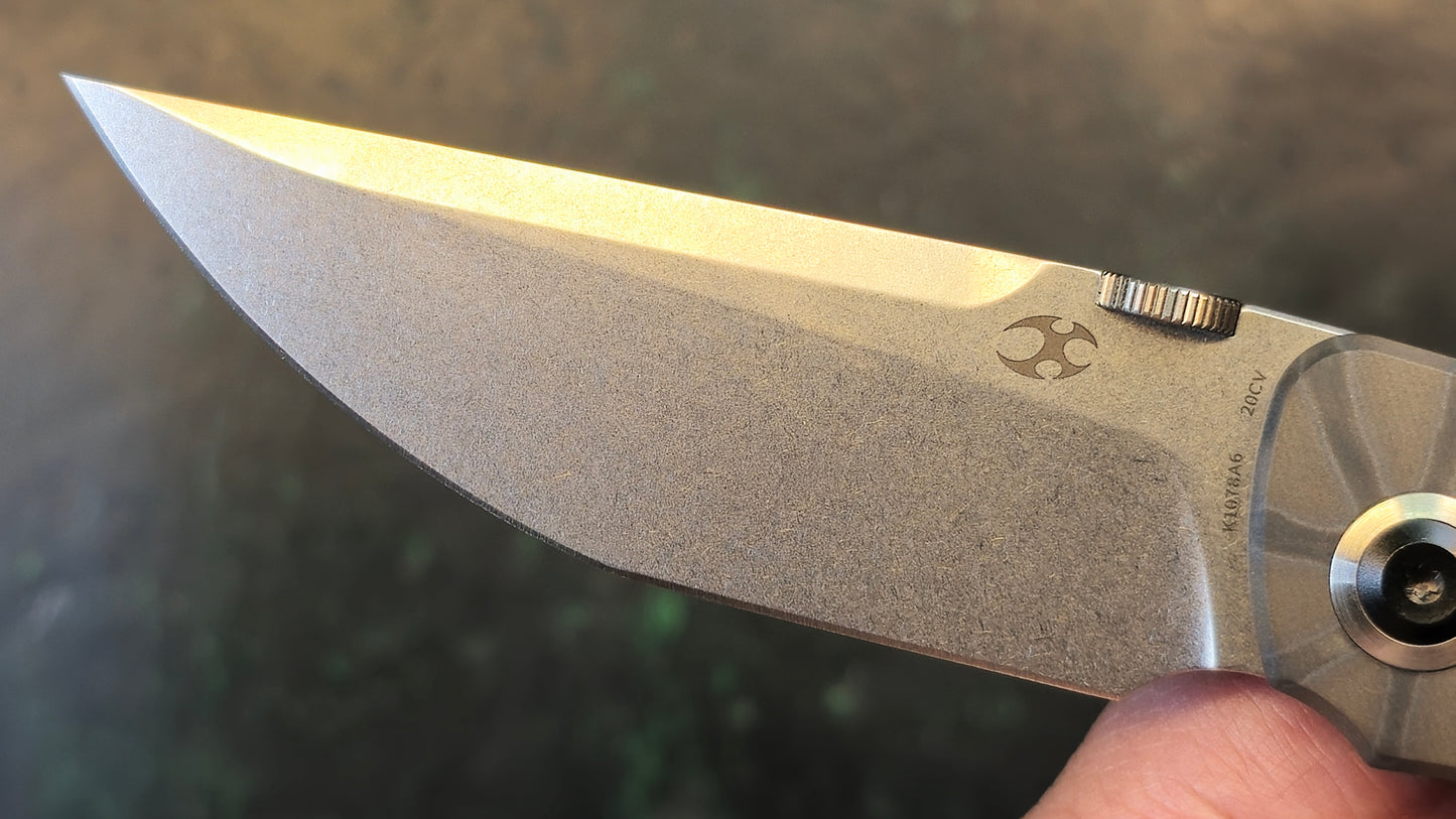 KANSEPT Tarkin Frame Lock Tiger Stripe Flamed Titanium w/Holes Handle (3.36'' 20CV Blade) Matthew Christensen Design (NEW - OPEN BOX)