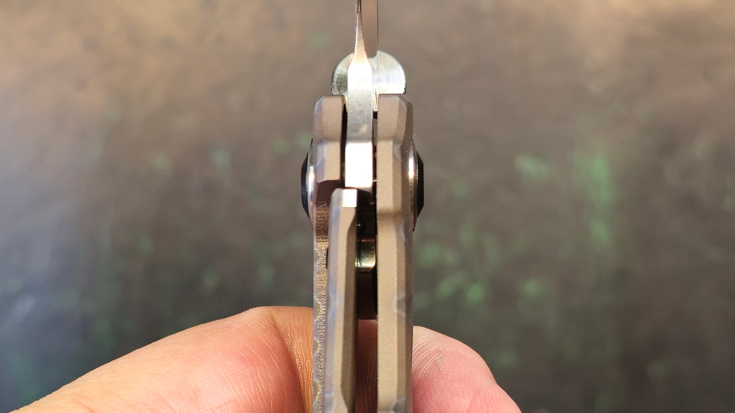 KANSEPT Tarkin Frame Lock Tiger Stripe Flamed Titanium w/Holes Handle (3.36'' 20CV Blade) Matthew Christensen Design (NEW - OPEN BOX)