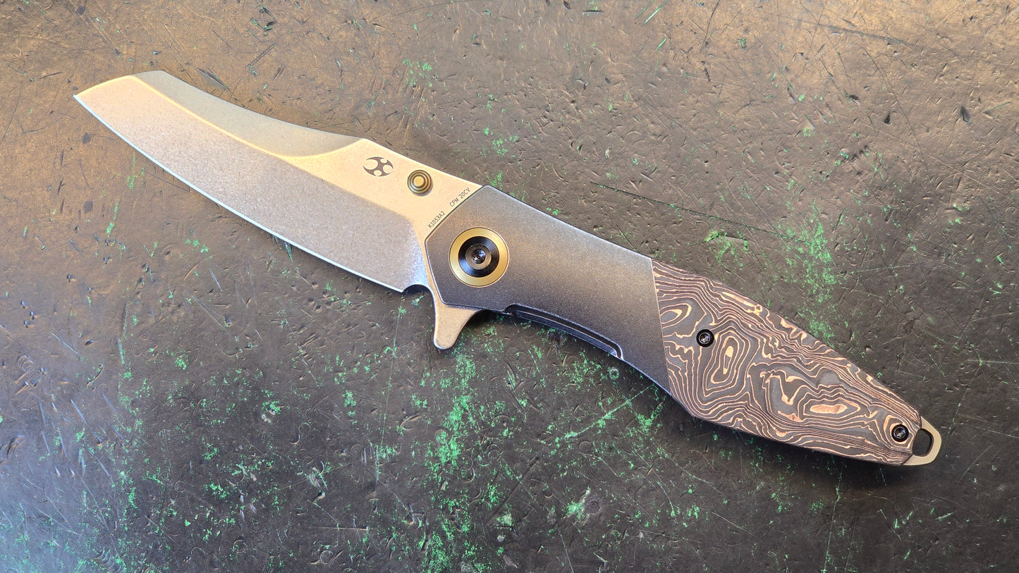 Kansept Mistaken Folding Knife Titanium/Twill Carbon Fiber Handle 20CV Plain Edge Satin Finish (NEW - OPEN BOX)