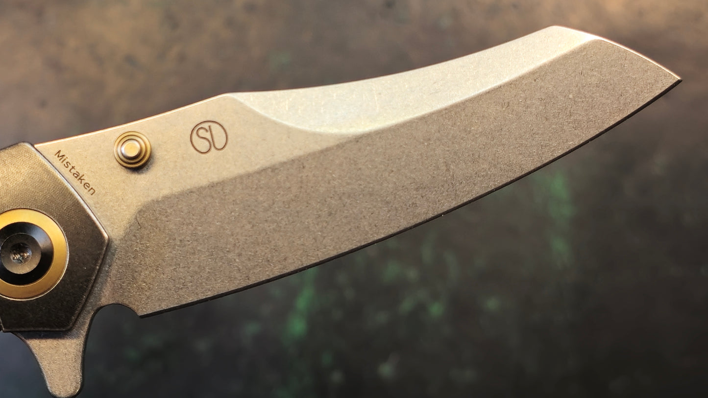 Kansept Mistaken Folding Knife Titanium/Twill Carbon Fiber Handle 20CV Plain Edge Satin Finish (NEW - OPEN BOX)