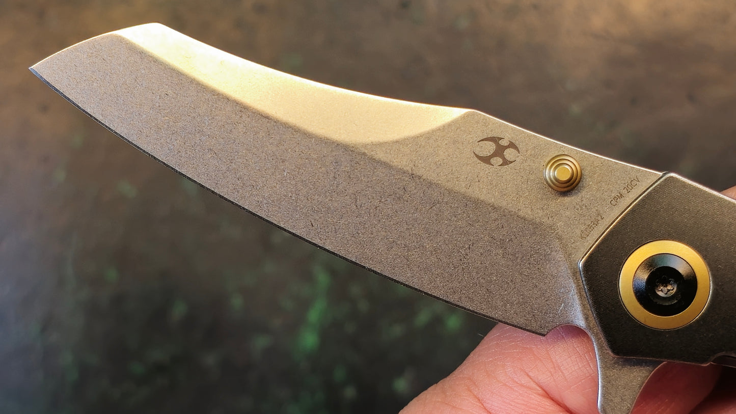 Kansept Mistaken Folding Knife Titanium/Twill Carbon Fiber Handle 20CV Plain Edge Satin Finish (NEW - OPEN BOX)