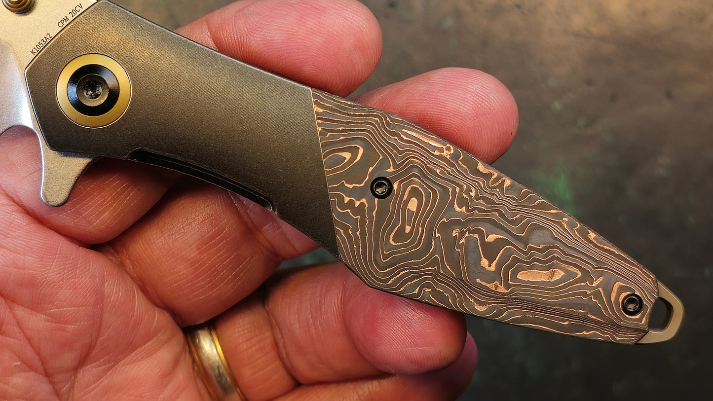 Kansept Mistaken Folding Knife Titanium/Twill Carbon Fiber Handle 20CV Plain Edge Satin Finish (NEW - OPEN BOX)