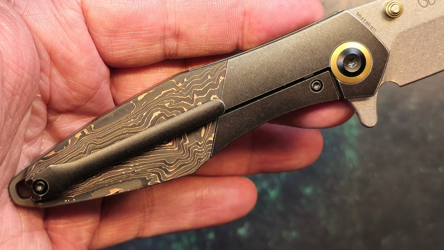 Kansept Mistaken Folding Knife Titanium/Twill Carbon Fiber Handle 20CV Plain Edge Satin Finish (NEW - OPEN BOX)