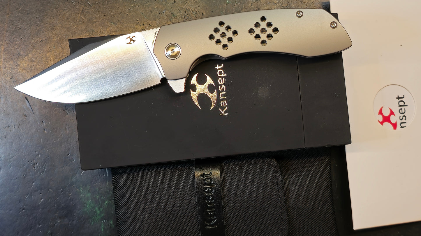 Kansept Entity Bead Blast Titanium Handle S35VN Plain Edge Satin Finish (NEW - OPEN BOX)