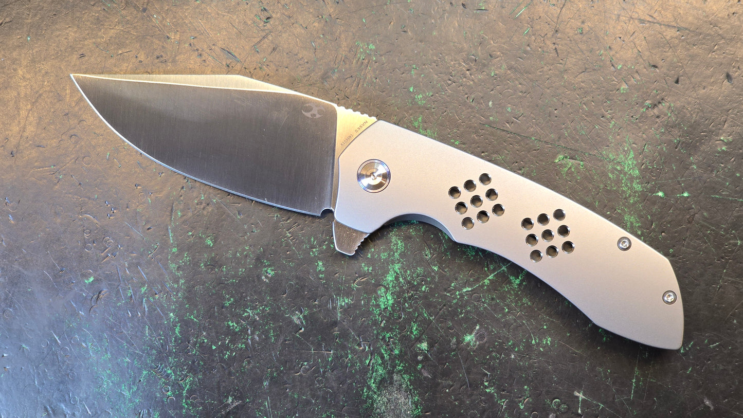 Kansept Entity Bead Blast Titanium Handle S35VN Plain Edge Satin Finish (NEW - OPEN BOX)