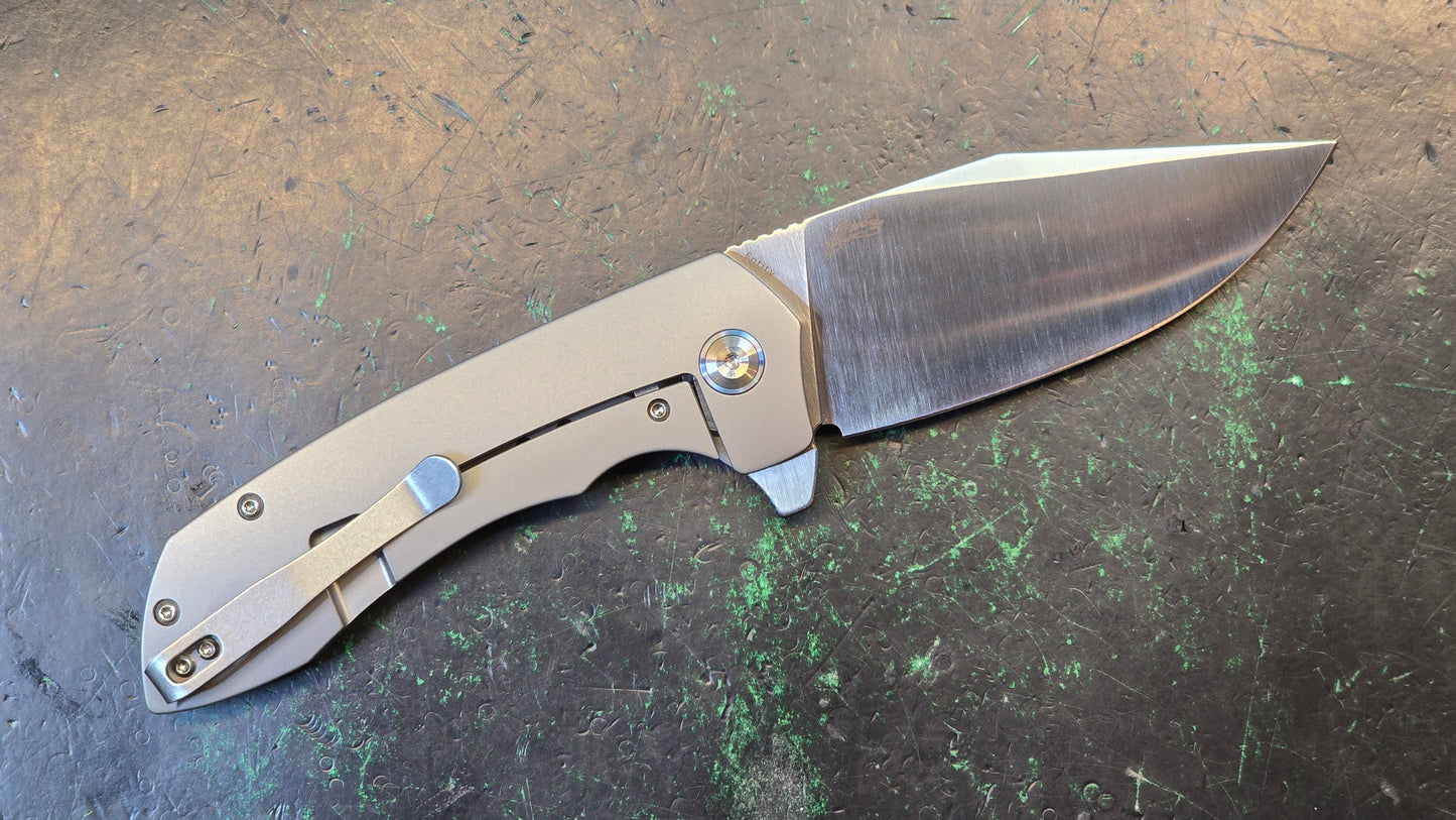 Kansept Entity Bead Blast Titanium Handle S35VN Plain Edge Satin Finish (NEW - OPEN BOX)