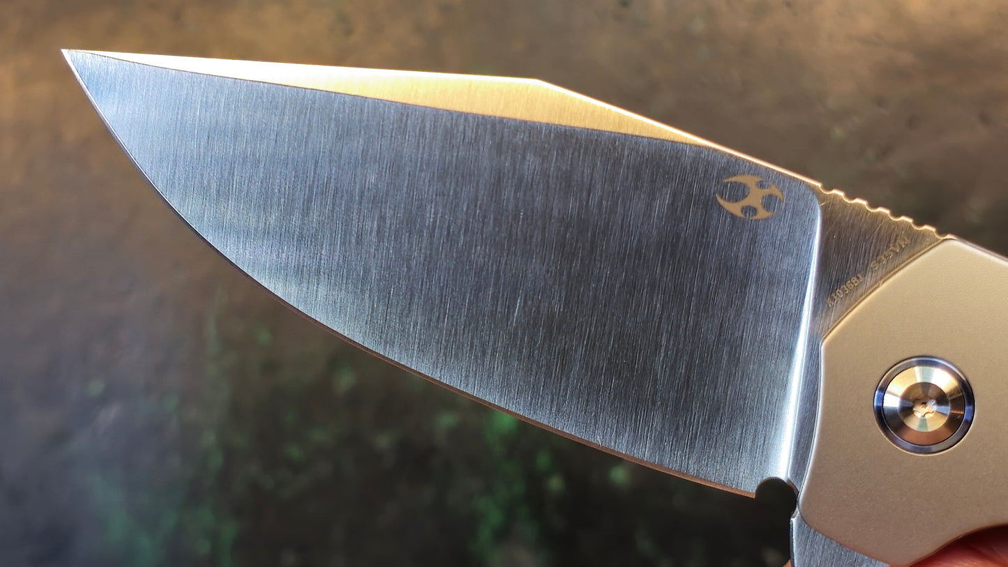 Kansept Entity Bead Blast Titanium Handle S35VN Plain Edge Satin Finish (NEW - OPEN BOX)