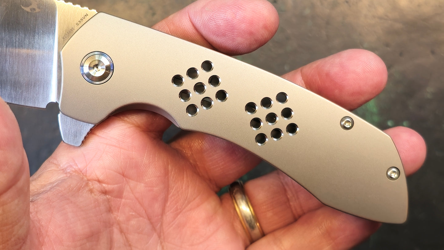 Kansept Entity Bead Blast Titanium Handle S35VN Plain Edge Satin Finish (NEW - OPEN BOX)