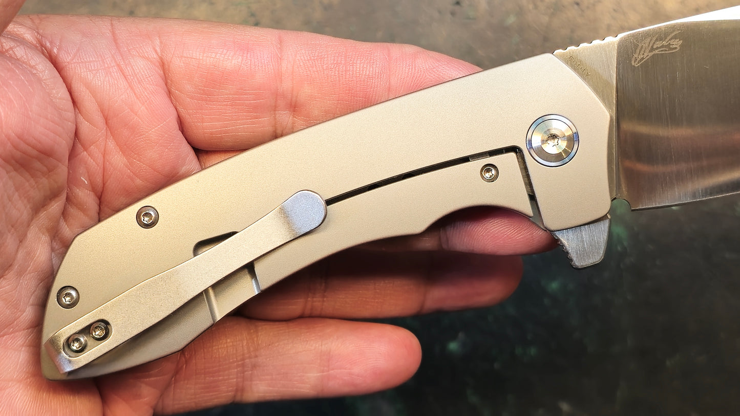 Kansept Entity Bead Blast Titanium Handle S35VN Plain Edge Satin Finish (NEW - OPEN BOX)