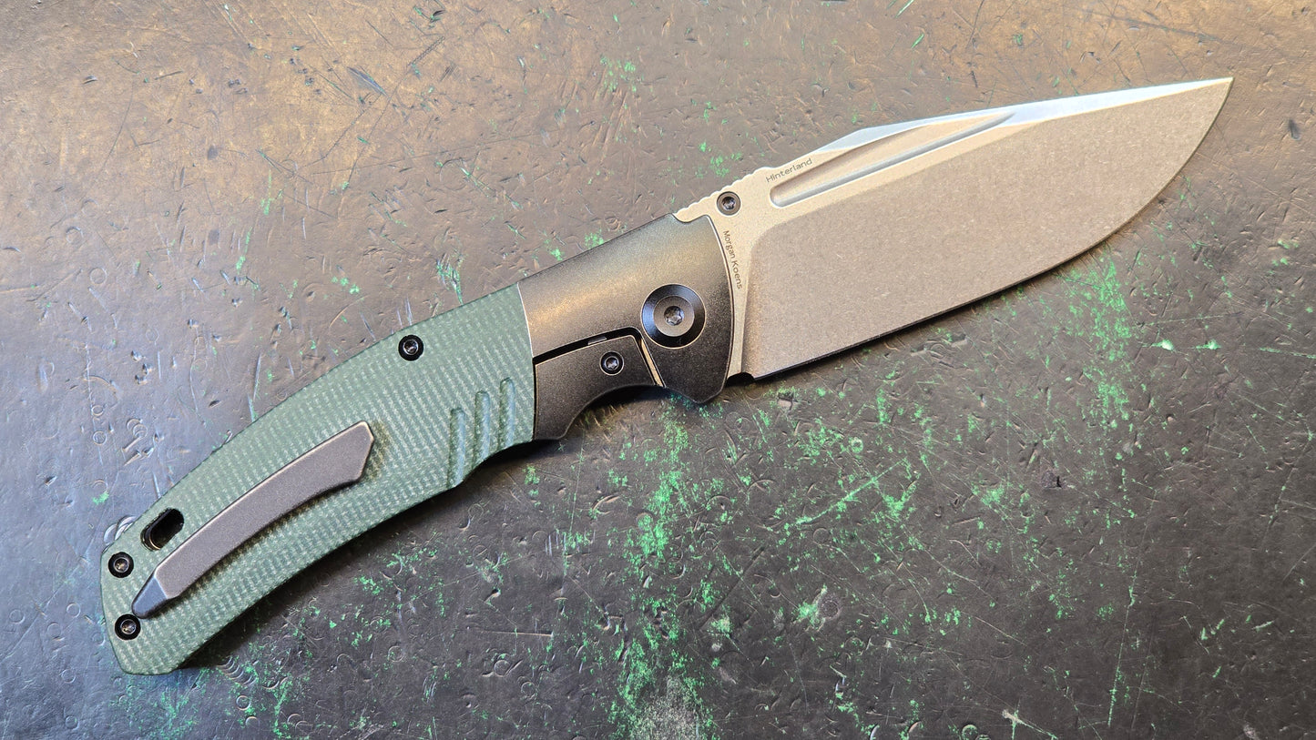 Kansept Hinterland Blackwash Titanium/Green Micarta Handle S35VN Plain Edge Stonewash Finish (NEW - OPEN BOX)