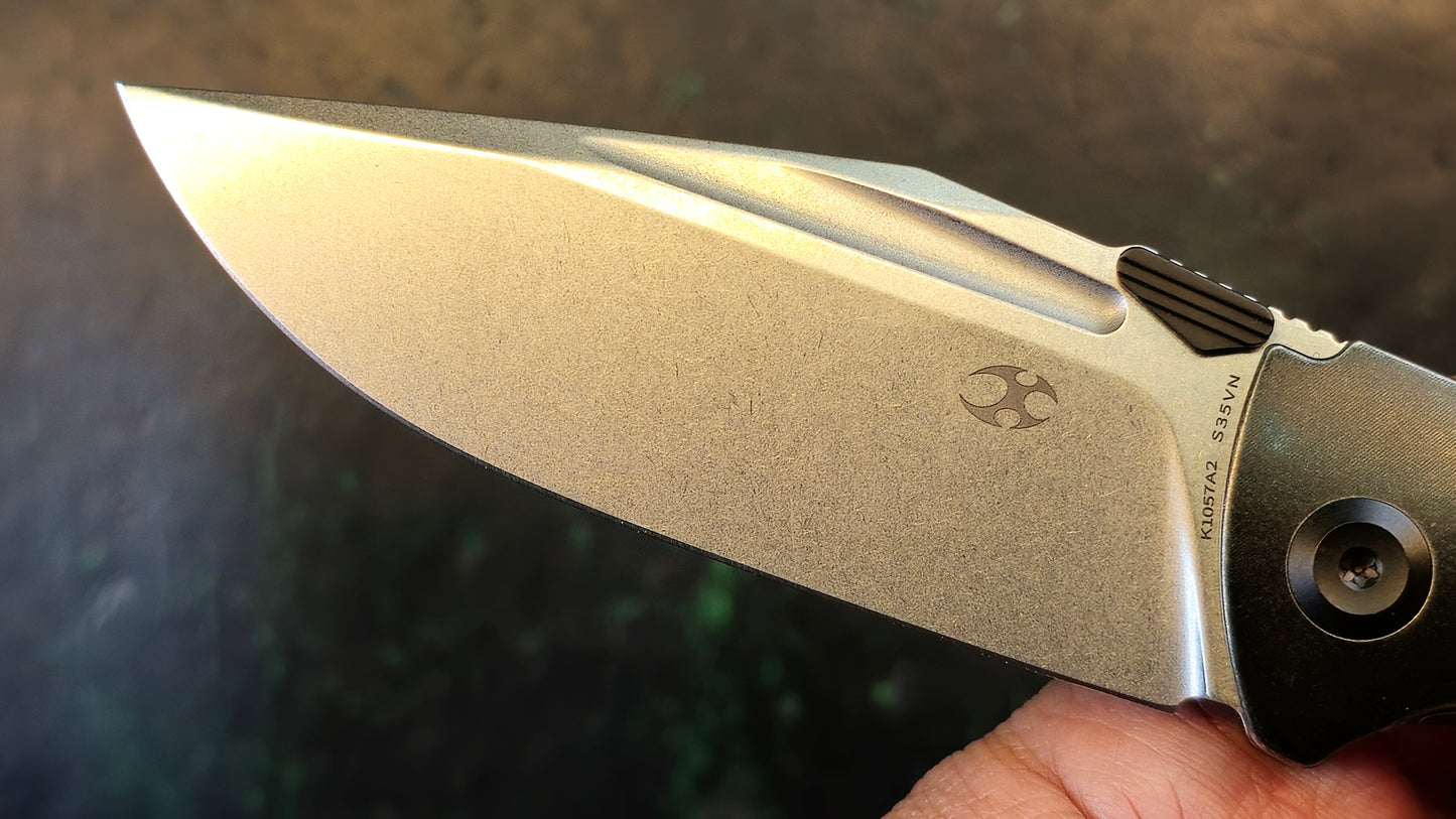 Kansept Hinterland Blackwash Titanium/Green Micarta Handle S35VN Plain Edge Stonewash Finish (NEW - OPEN BOX)