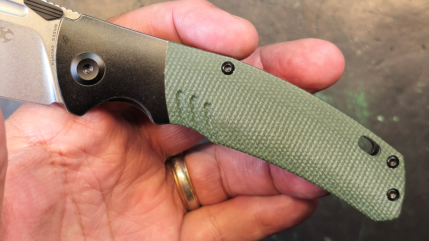 Kansept Hinterland Blackwash Titanium/Green Micarta Handle S35VN Plain Edge Stonewash Finish (NEW - OPEN BOX)