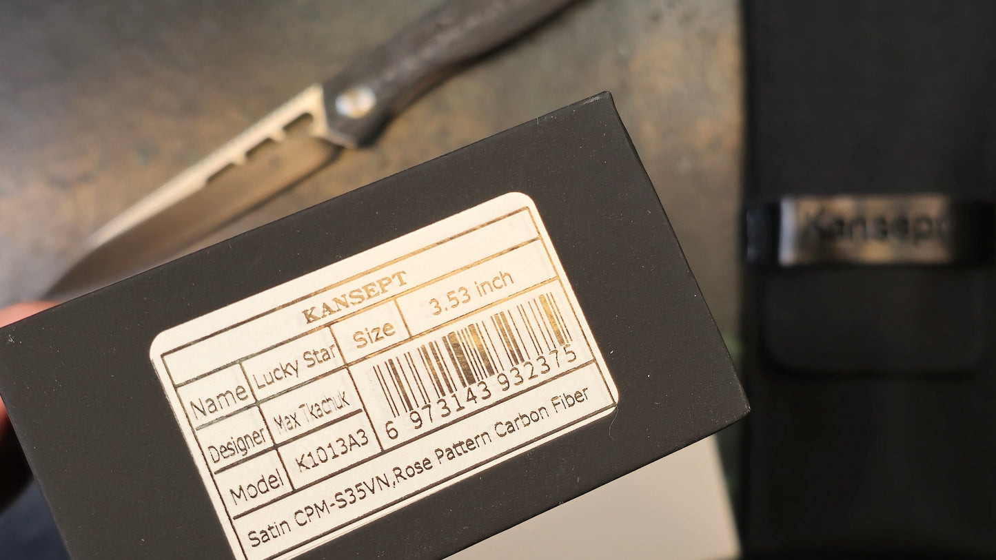 Kansept Lucky Star Linerlock Rose Pattern Carbon Fiber S35VN Plain Edge Satin Finish (NEW - OPEN BOX)