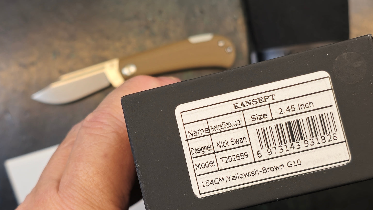 KANSEPT Wedge Back Lock Yellowish-Brown G10 2.45'' 154CM Blade (CLOSEOUT - NIB)