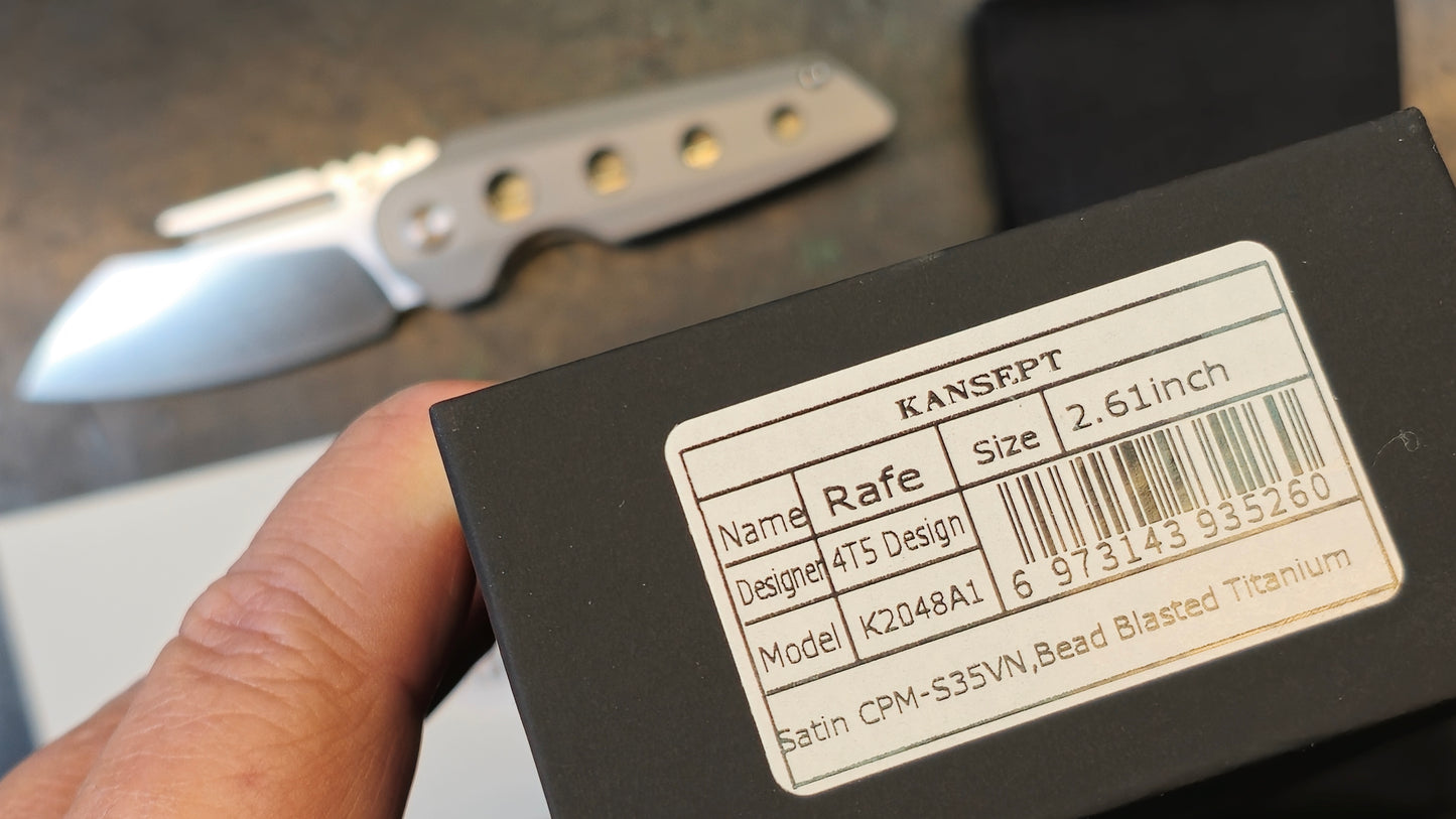 Kansept Rafe Bead Blast Titanium S35VN Wharncliffe (NEW - NIB)