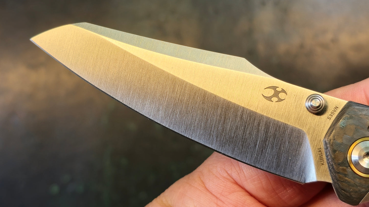 Kansept Weim Black/Gray Titanium/Twill Carbon Fiber S35VN Sheepsfoot (NEW - OPEN BOX))