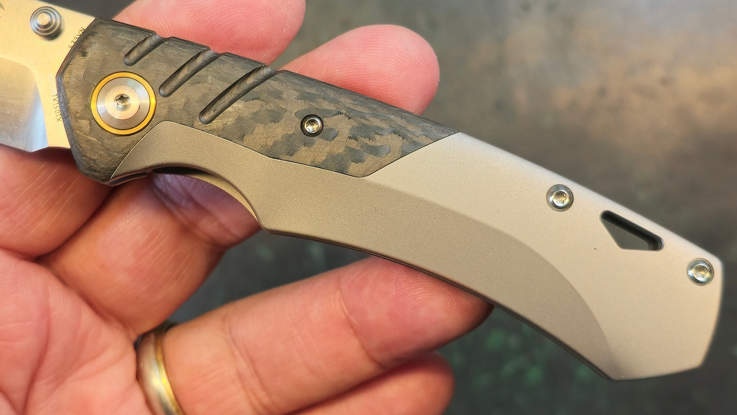 Kansept Weim Black/Gray Titanium/Twill Carbon Fiber S35VN Sheepsfoot (NEW - OPEN BOX))