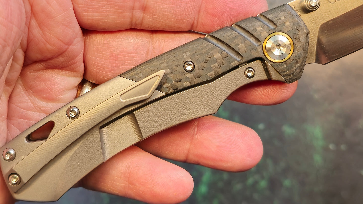 Kansept Weim Black/Gray Titanium/Twill Carbon Fiber S35VN Sheepsfoot (NEW - OPEN BOX))