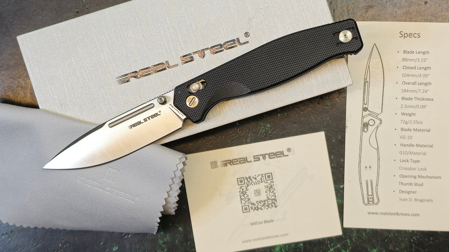 Real Steel Huginn Compact Black G10 Handle Plain VG-10 (NEW)