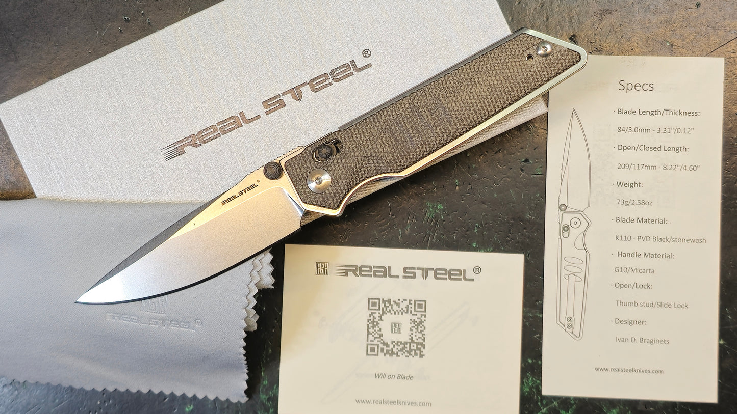 Real Steel Sacra Slide Lock Natural Micarta K110 (New - OPEN BOX)