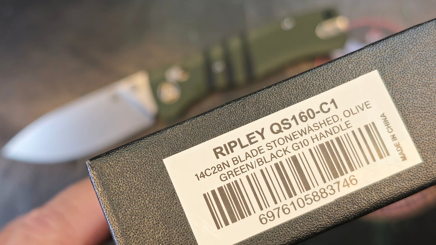 QSP Ripley Glyde Lock Stonewashed 14C28N Blade Green/Black G10 Handle (NEW - NIB)