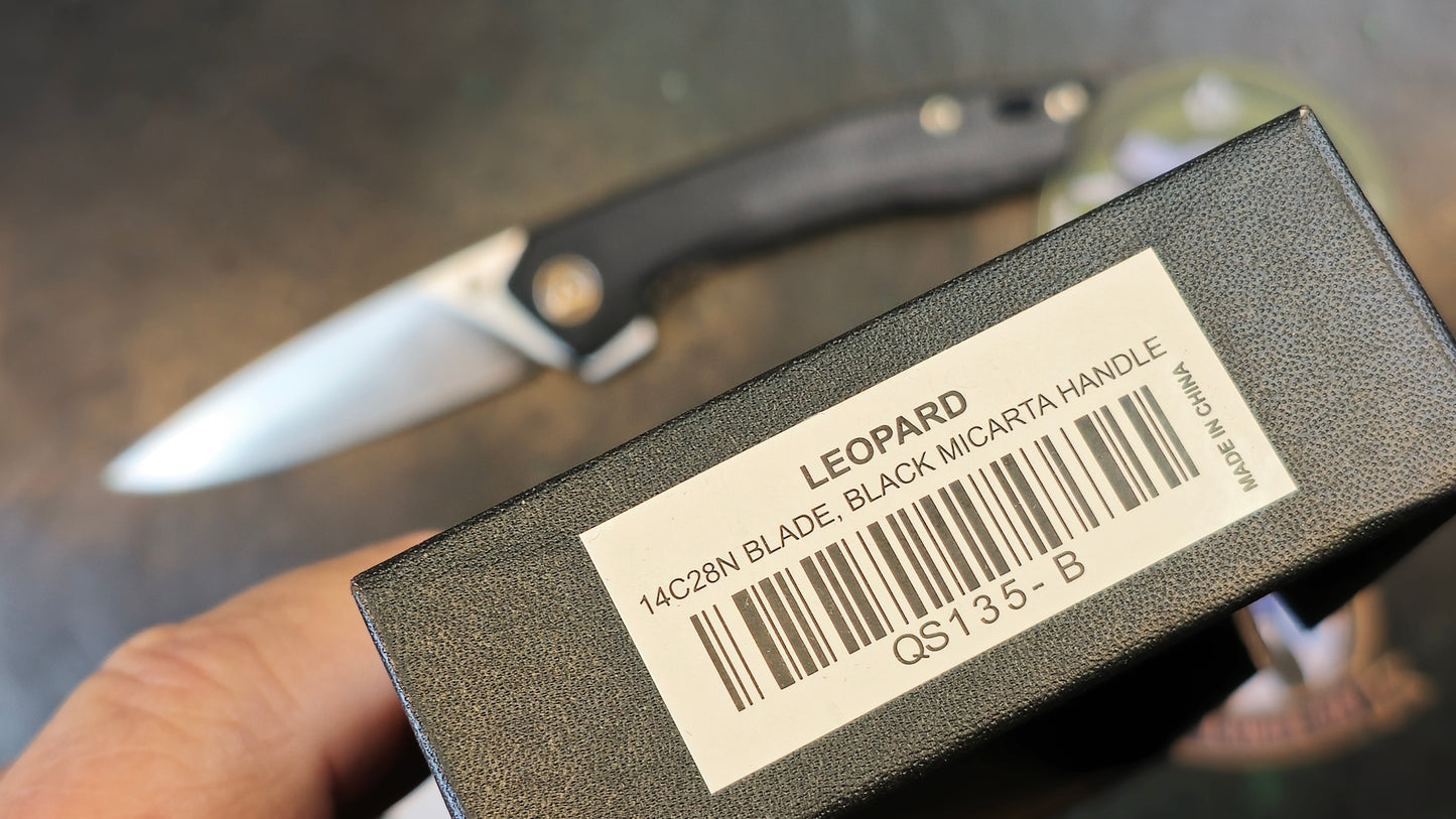 QSP Leopard Black Micarta Handle 14C28N Plain Edge (NEW - OPENBOX)