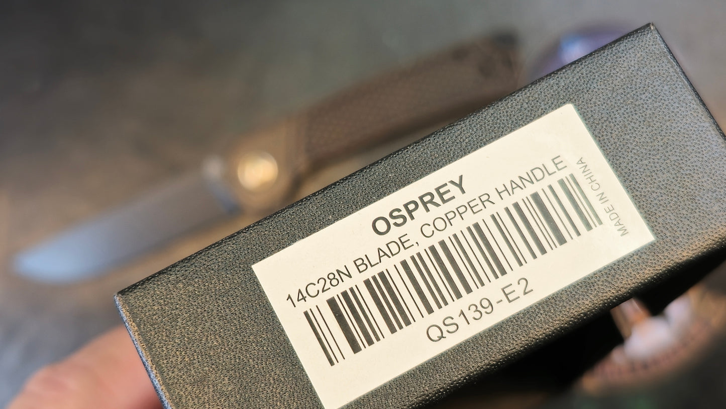 QSP Osprey Copper Handle 14C28N Plain Edge Black Stonewash Finish (NEW - OPEN BOX)