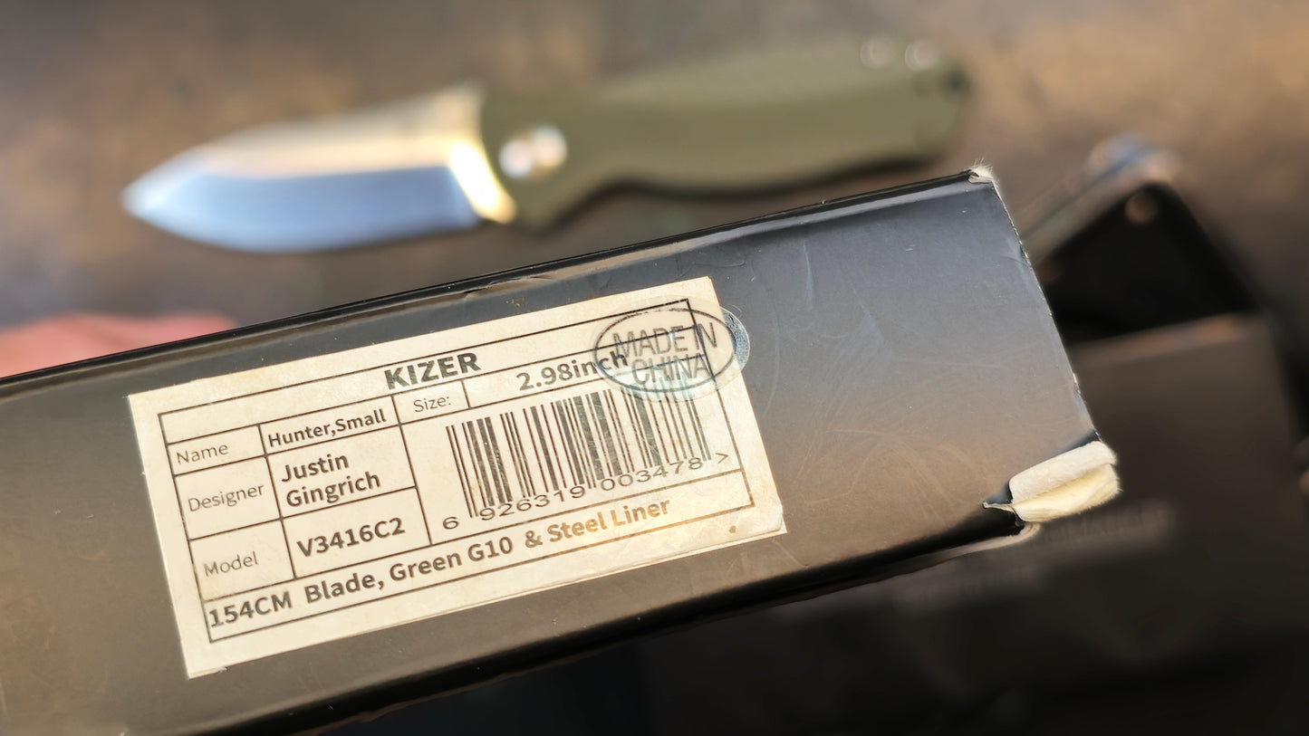 Kizer Hunter, Small Green G-10 154CM (USED - OPEN BOX)