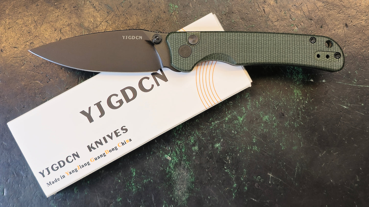 YJGDCN RIHE Design 10CR15MOV Blade Micarta-Green-CN009 (NEW/CLOSEOUT - OPEN BOX)