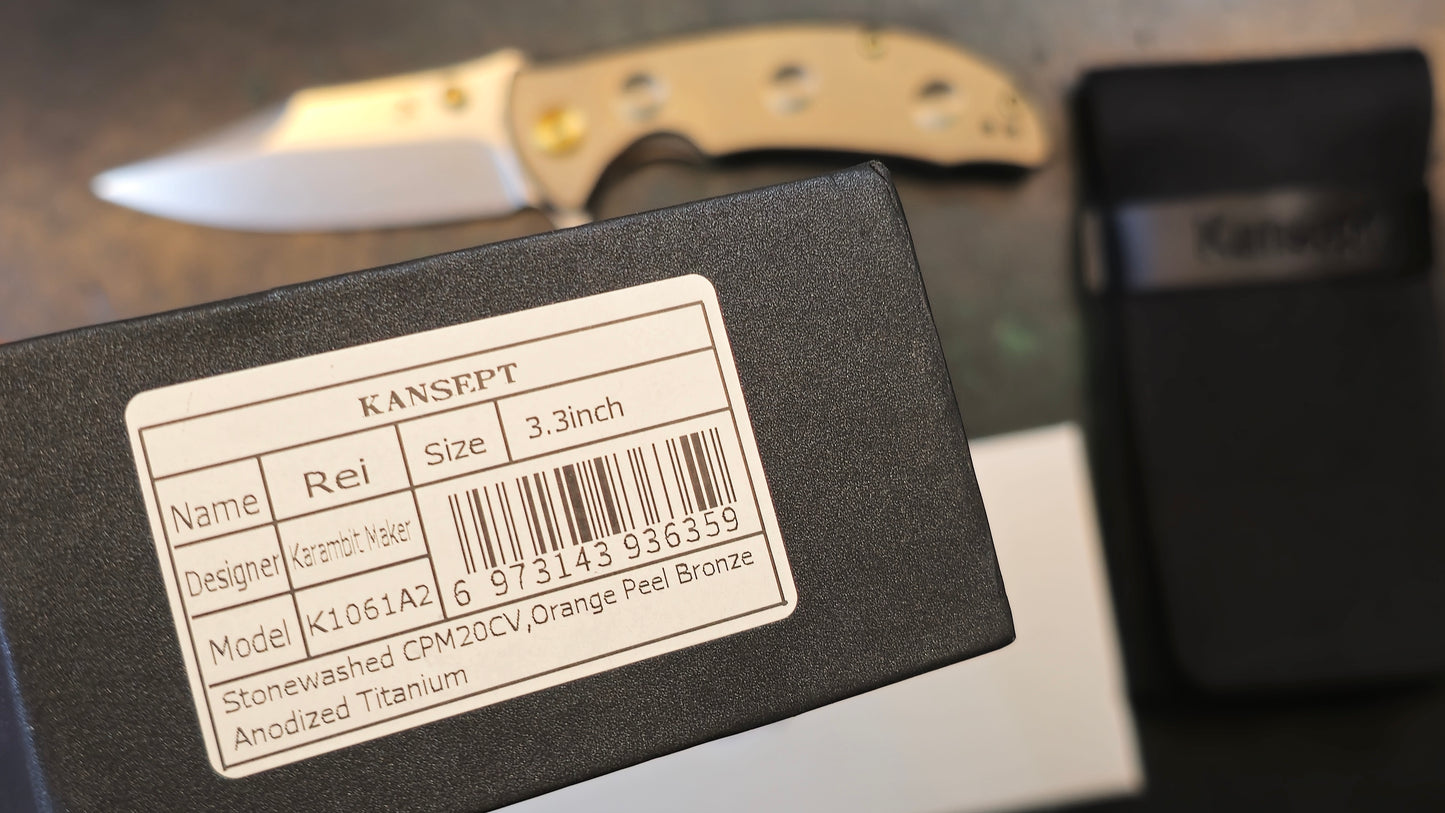 Kansept Rei Folding Knife Orange Peel Bronze Titanium Handle 20CV (NEW - OPEN BOX)