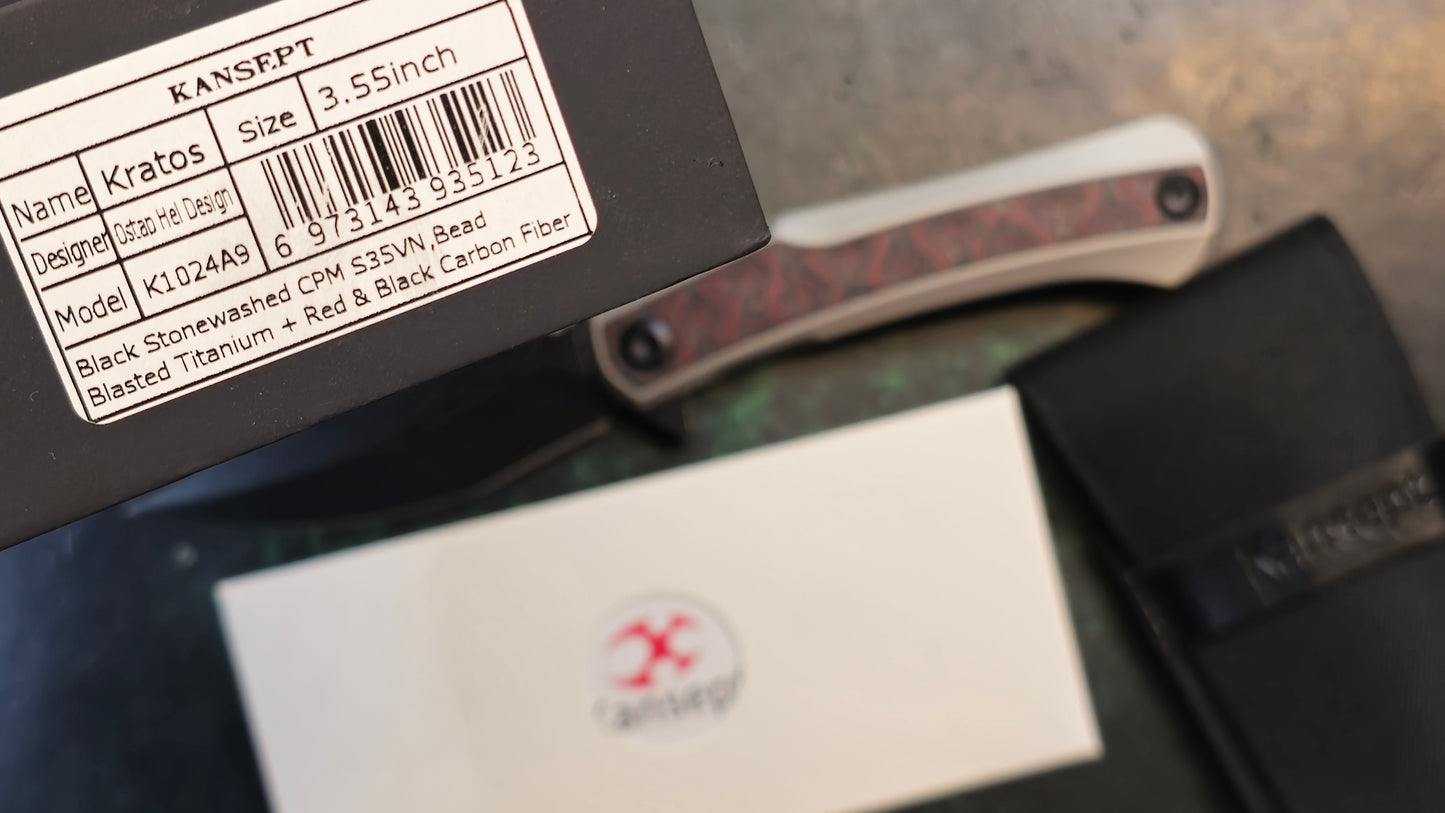 Kansept Kratos Titanium/Red/Black Carbon Fiber S35VN (Used / Return)