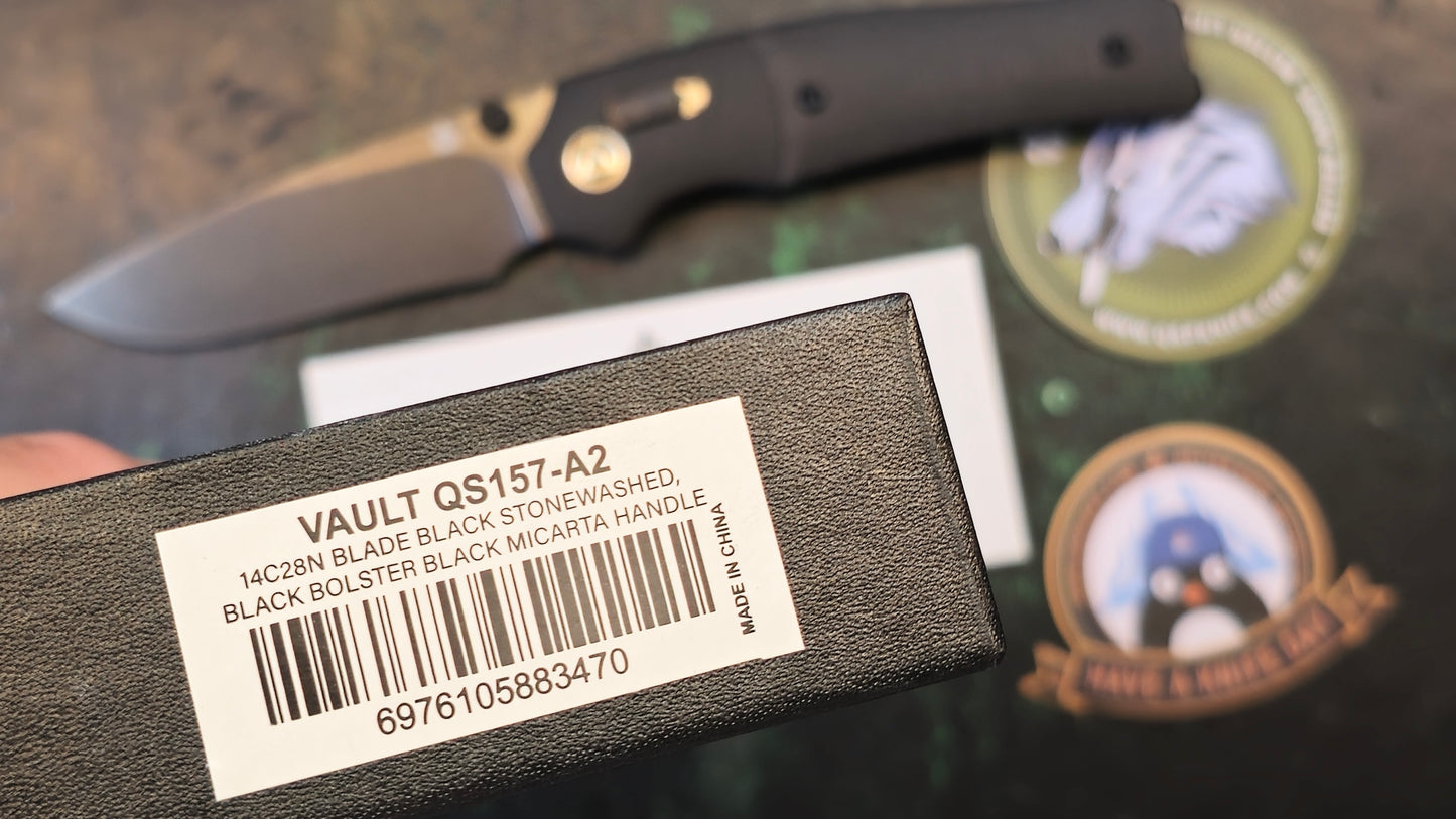 QSP Vault GlydeLock Black Micarta 14C28N Black Blade (NEW - OPEN BOX)