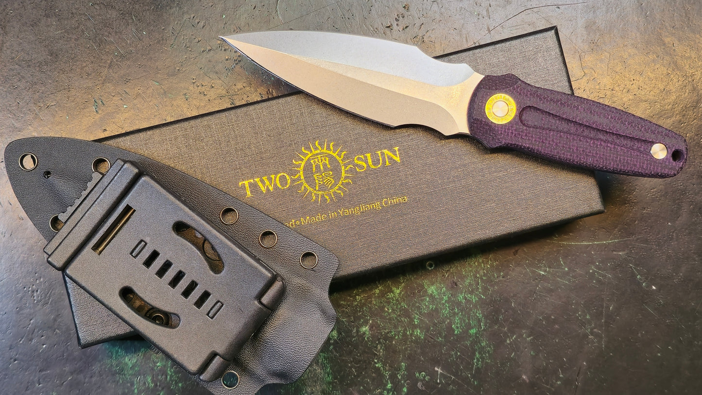 TWOSUN TS518 Fixed Blade Knife Black Micarta Handle 14C28N (NEW)
