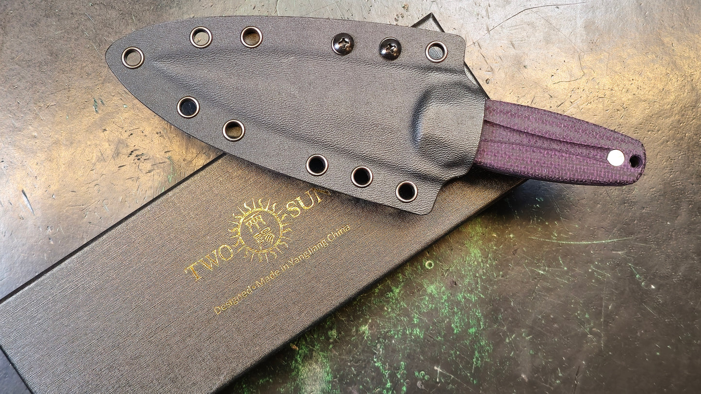 TWOSUN TS518 Fixed Blade Knife Black Micarta Handle 14C28N (NEW)