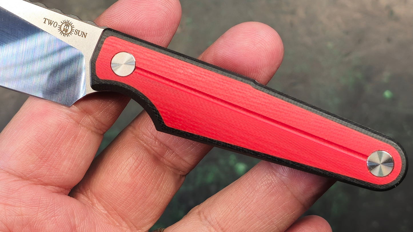 TWOSUN TS519 Fixed Blade Knife Red/Black G10 14C28N (NEW)