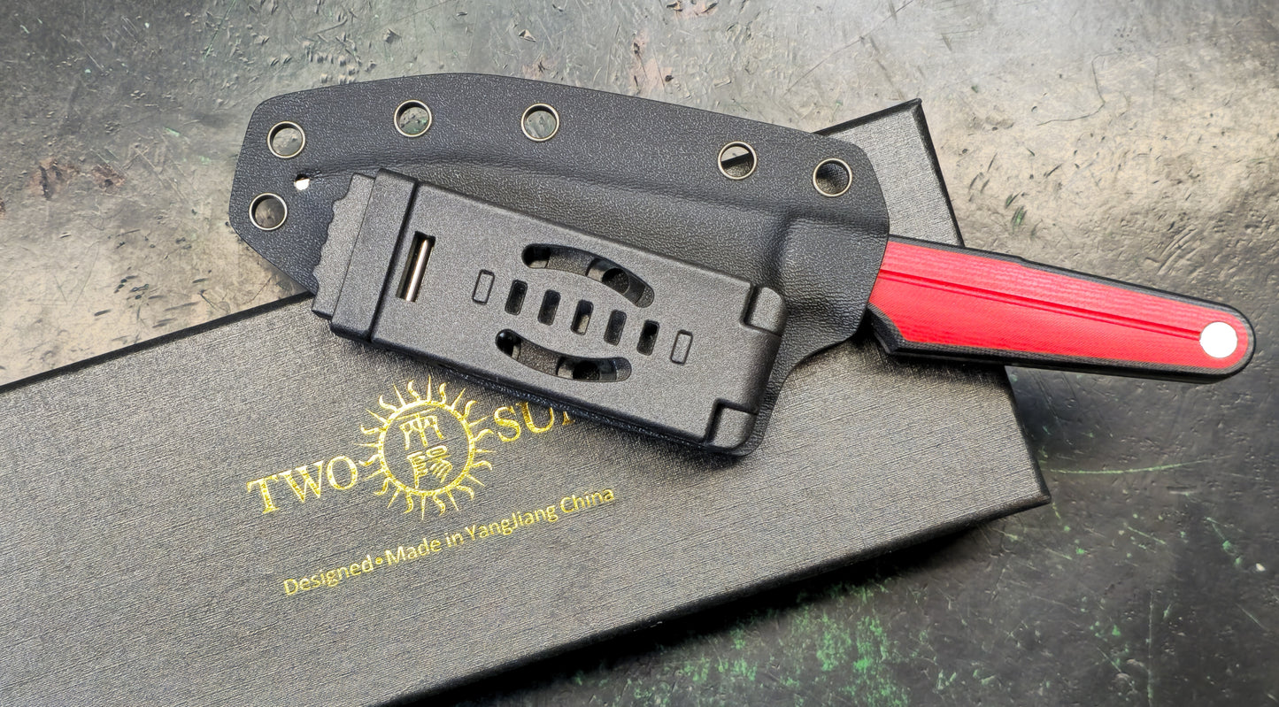 TWOSUN TS519 Fixed Blade Knife Red/Black G10 14C28N (NEW)